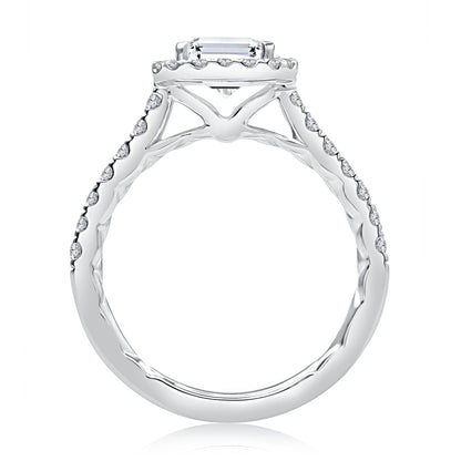Emerald Cut Diamond Halo Engagement Ring with Quilted Interior ME2051Q/253B