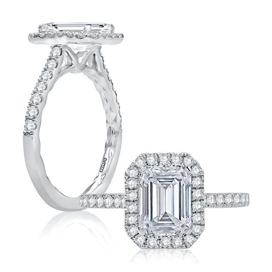 Emerald Cut Diamond Halo Engagement Ring with Quilted Interior ME2051Q/201B