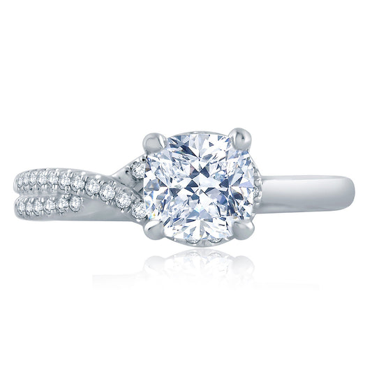 A.Jaffe Asymmetrical Knot Cushion Cut Half Pavé Twist Quilted Engagement Ring ME2124Q/166