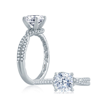 A.Jaffe Asymmetrical Knot Cushion Cut Full Pavé Diamond Quilted Engagement Ring ME2132Q/173