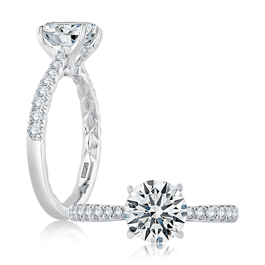 Tapered Diamond Pavé Engagement Ring with Quilted Interior ME2141Q/176