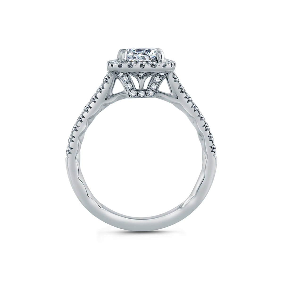 A.Jaffe Cushion Shaped Halo with Intricate Milgrain Accent Gallery Diamond Detail Engagement Ring ME2186Q/142