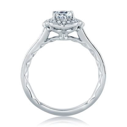 Floral Inspired Milgrain Detail Halo Oval Engagement Ring ME2194Q/172B