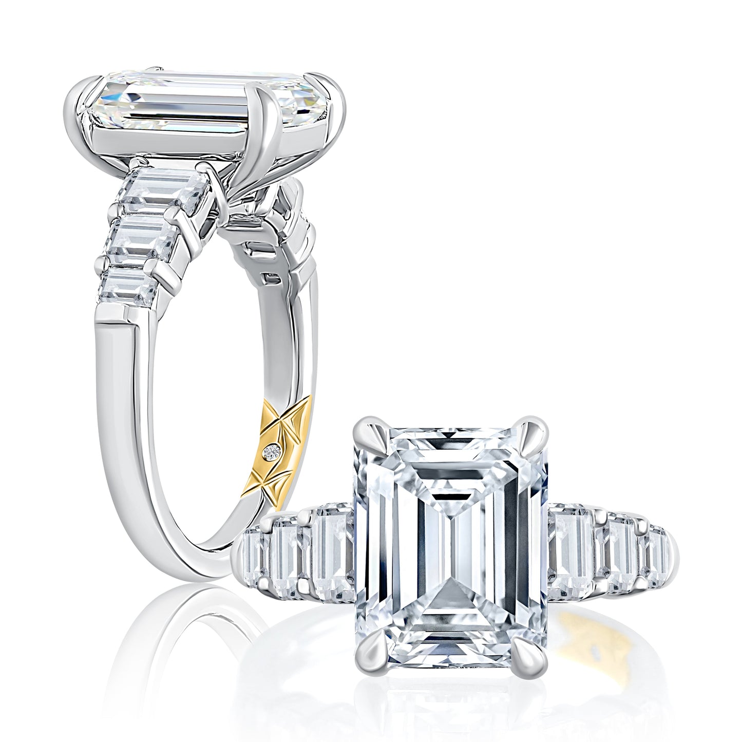 Classic Four Prong Emerald Cut Diamond Flanked Engagement Ring MECEC2856/427B