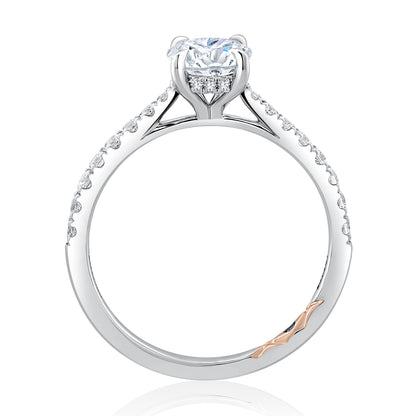 Oval Cut Center Hidden Halo Engagement Ring with Pave Band MECOV2727/128B