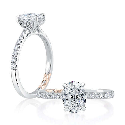 Oval Cut Center Hidden Halo Engagement Ring with Pave Band MECOV2727/230