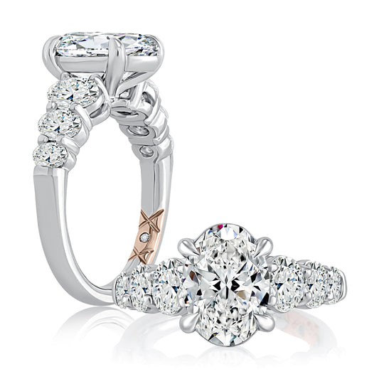 Classic Four Prong Oval Cut Diamond Flanked Engagement Ring MECOV2855/426B