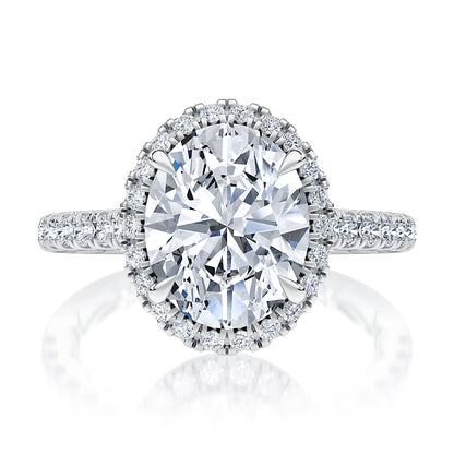 Oval Cut Diamond Engagement Ring with Oval Shaped Halo and Diamond Pave Band MECOV2920Q/342B