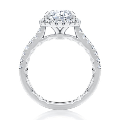 Oval Cut Diamond Engagement Ring with Oval Shaped Halo and Diamond Pave Band MECOV2920Q/189B