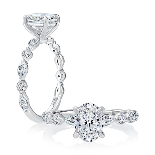 Floating Alternating Round and Marquise Band Oval Center Engagement Ring MECOV2929T/262B