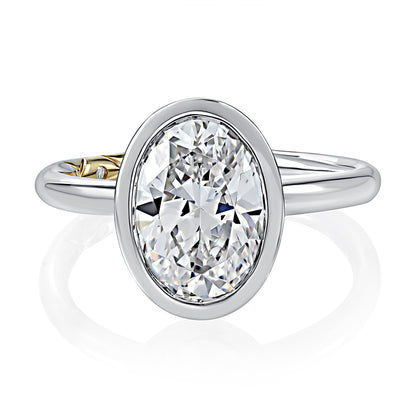 Classic Solitaire Bezel Oval Diamond Engagement Ring MECOV3006L/250B
