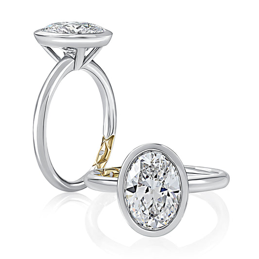 Classic Solitaire Bezel Oval Diamond Engagement Ring MECOV3006L/250B