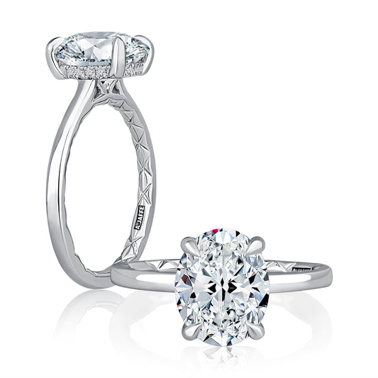 Oval Center Diamond Solitaire Engagement Ring with Hidden Halo and QuiltsÂ® Interior MECOV3030Q/156
