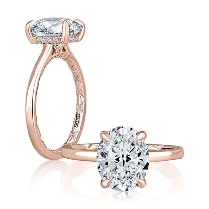 Oval Center Diamond Solitaire Engagement Ring with Hidden Halo and Quilts® Interior MECOV3030Q/208