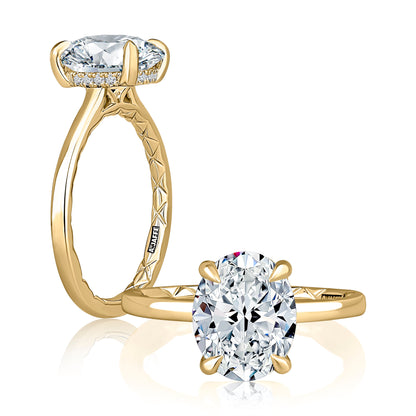 Oval Center Diamond Solitaire Engagement Ring with Hidden Halo and Quilts® Interior MECOV3030Q/208