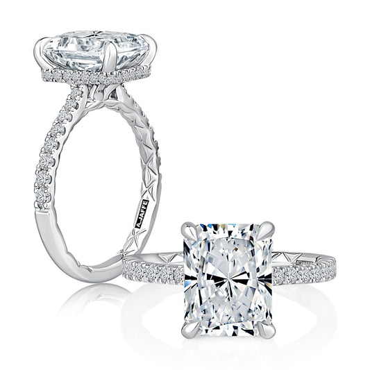 Radiant Shaped Diamond Engagement Ring with Hidden Halo and QuiltsÂ® Interior Diamond Band MECRA3024Q/340