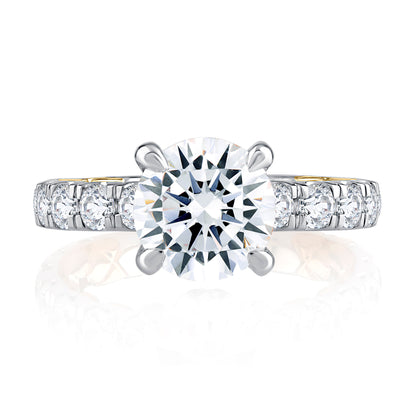 Modern Two Tone Round Cut Diamond Engagement Ring MECRD2348Q/346