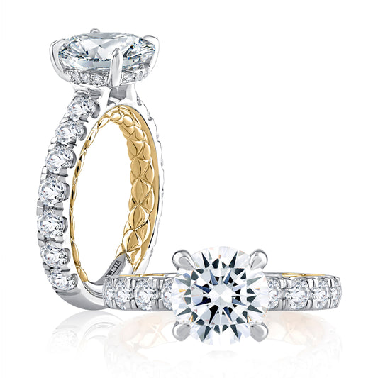 Modern Two Tone Round Cut Diamond Engagement Ring MECRD2348Q/650