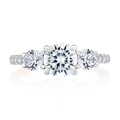 Three Stone Trellis Diamond Engagement Ring with Pave Diamond Band MECRD2541/190