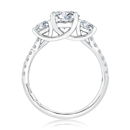 Three Stone Trellis Diamond Engagement Ring with Pave Diamond Band MECRD2541/190