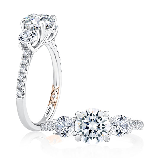 Three Stone Trellis Diamond Engagement Ring with Pave Diamond Band MECRD2541/215