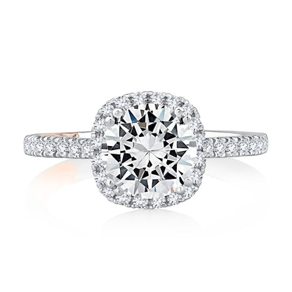 Cushion Shaped Halo Round Center Diamond Engagement Ring with Pave Band MECRD2546/241