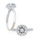 Cushion Shaped Halo Round Center Diamond Engagement Ring with Pave Band MECRD2546/163