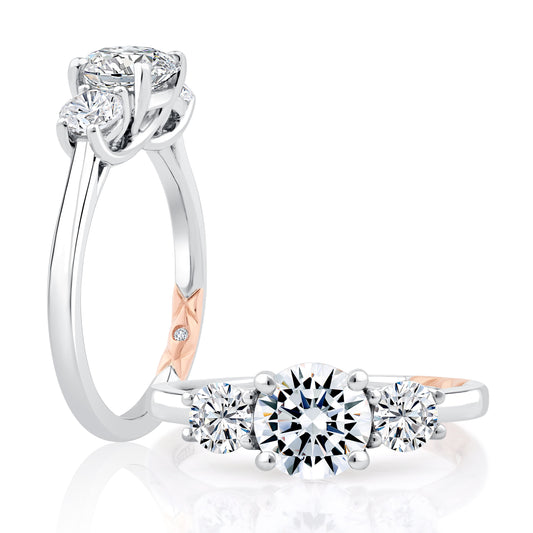 Three Stone Round Center  Trellis Engagement Ring MECRD2697/151