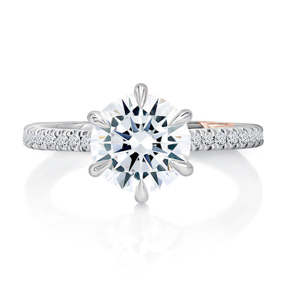 Six Prong Round Center Diamond Engagement Ring with Diamond Band MECRD2743/179