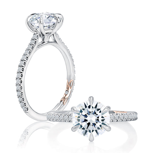 Six Prong Round Center Diamond Engagement Ring with Diamond Band MECRD2743/204