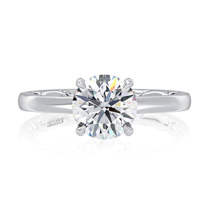 Four Claw Prongs Solitaire Round Diamond Center Engagment Ring  with A.JAFFE Quilts™Interior MECRD2744BQ/108