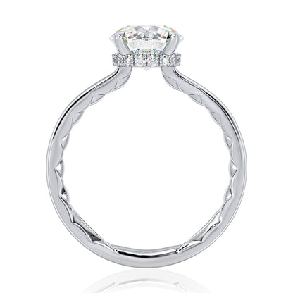 Four Claw Prongs Solitaire Round Diamond Center Engagment Ring  with A.JAFFE Quilts™Interior MECRD2744BQ/108