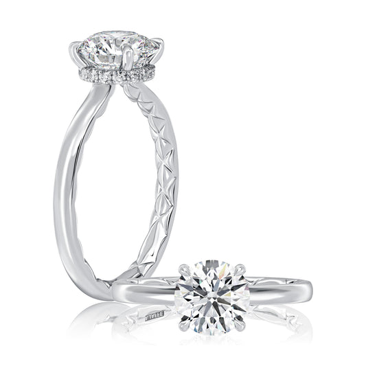 Four Claw Prongs Solitaire Round Diamond Center Engagment Ring  with A.JAFFE Quilts™Interior MECRD2744BQ/108