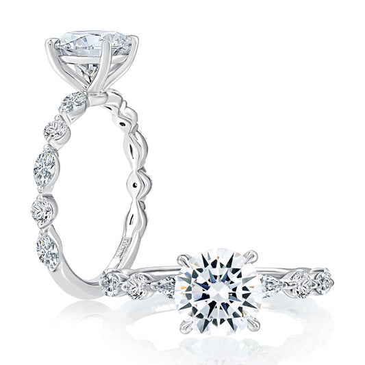 Classic Round Center Stone Diamond Engagment Ring with Alternating Shape Stones Band MECRD2929T/162