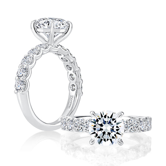 Three Stone Round Center Diamond Engagment Ring MECRDB2521H/270