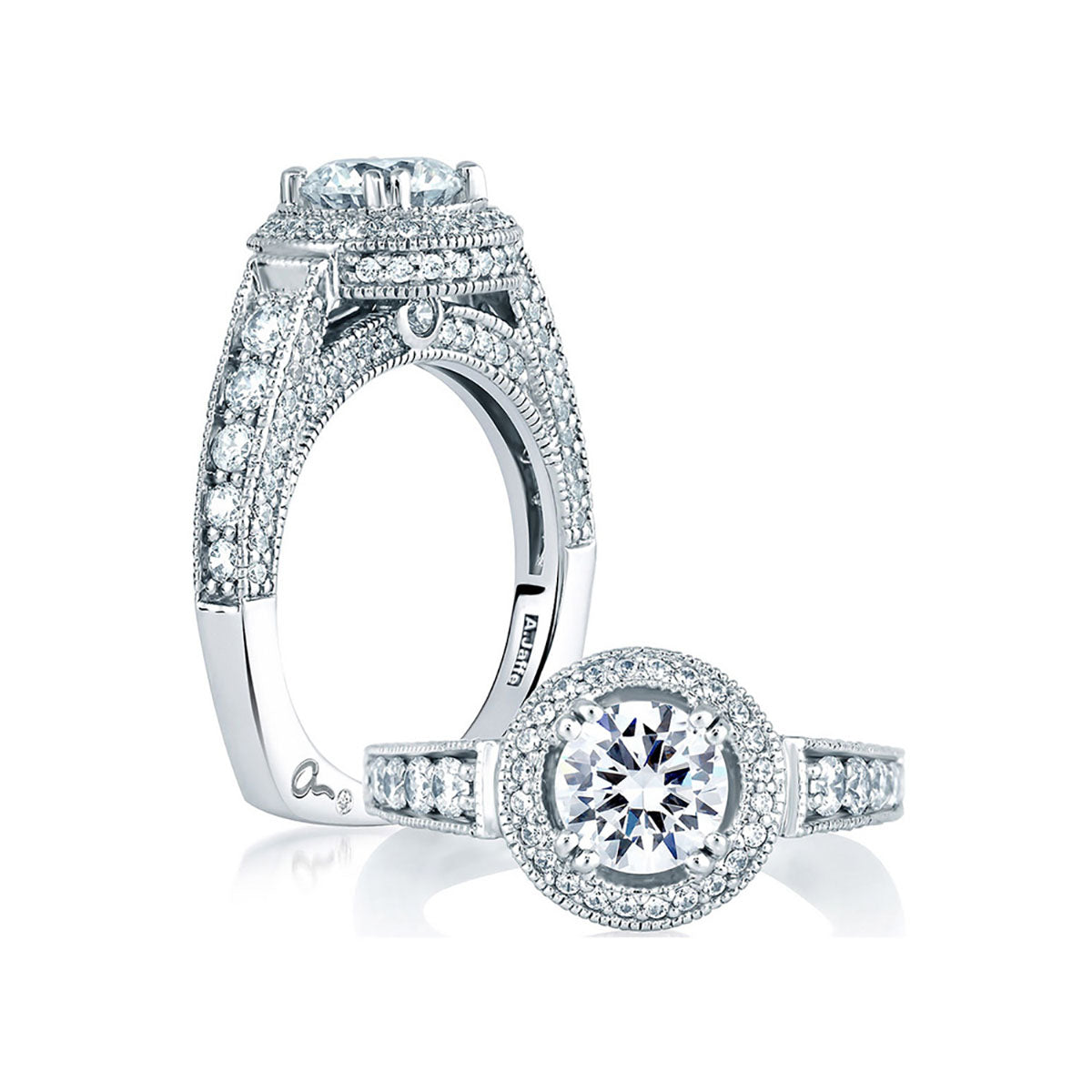 A.Jaffe Classic Pavé and Milgrain Detail with Diamond Halo Engagement Ring MES151/193