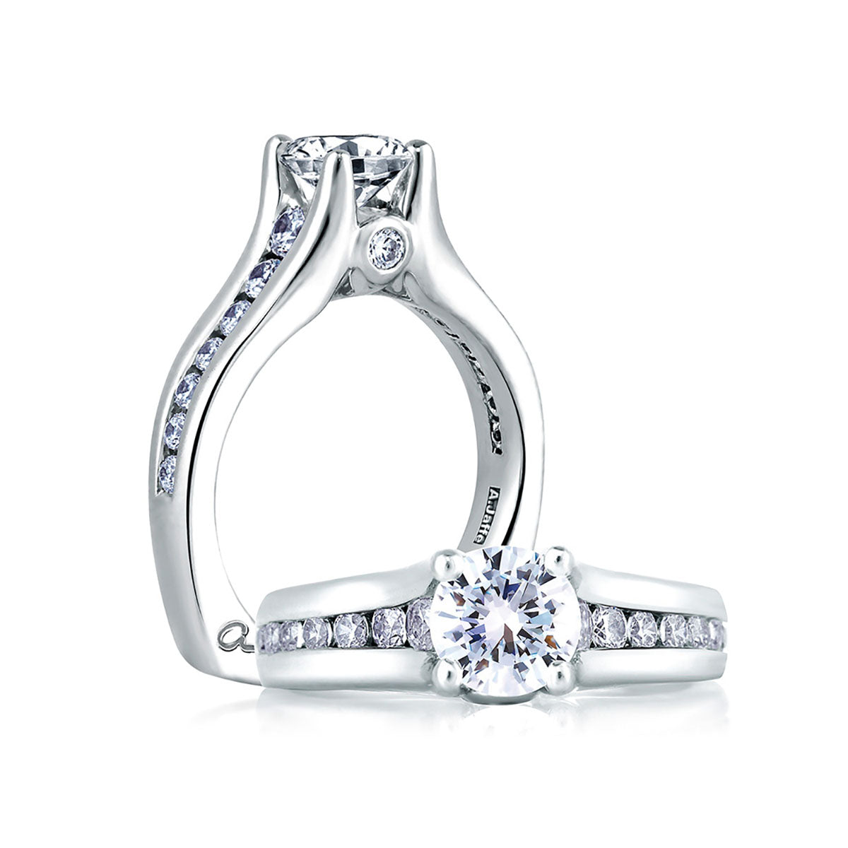 A.Jaffe Cathedral Channel Set with Diamond Bezel Profile Engagement Ring MES228/184