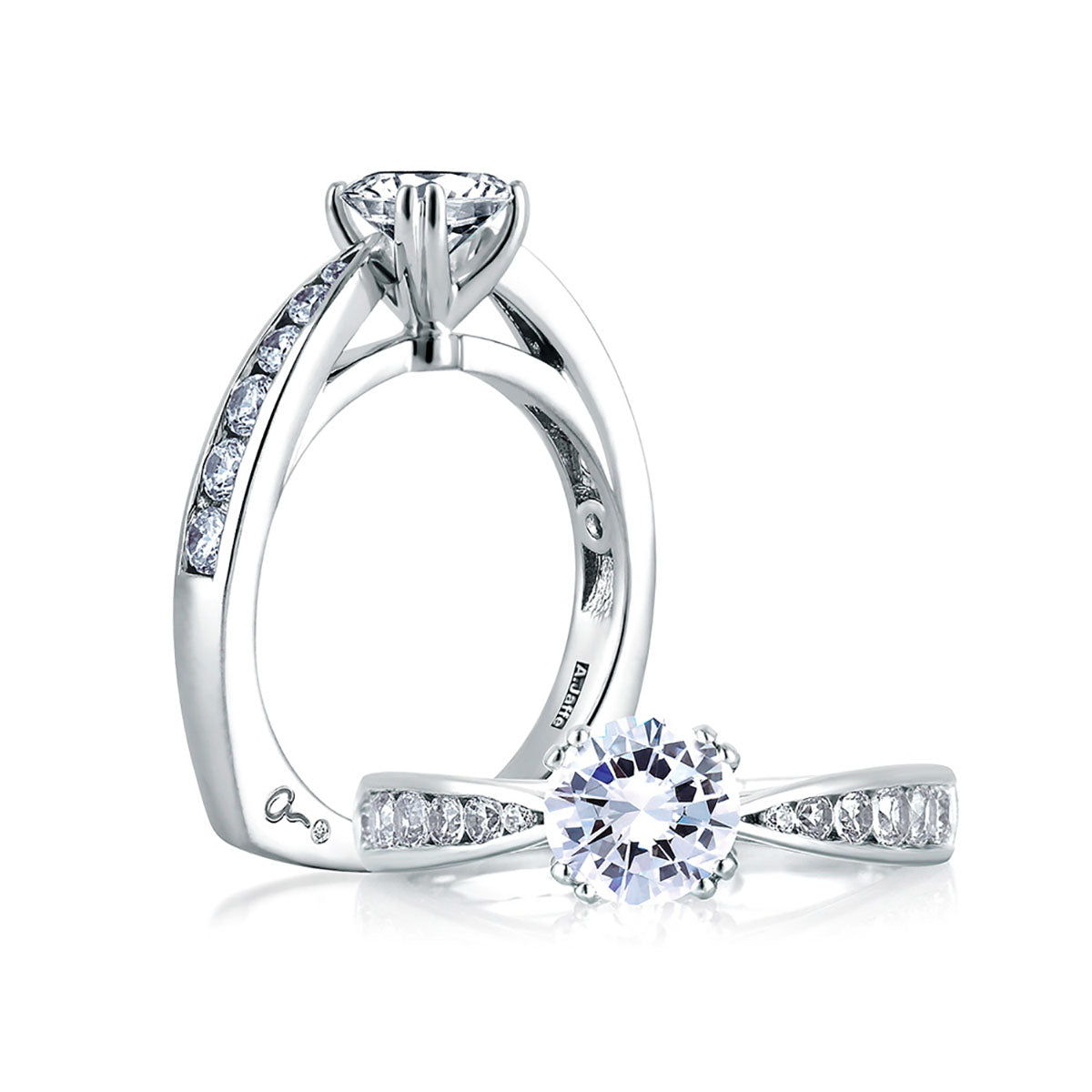 A.Jaffe Classic Pinched Shank Cathedral Channel Diamond Engagement Ring MES233/52