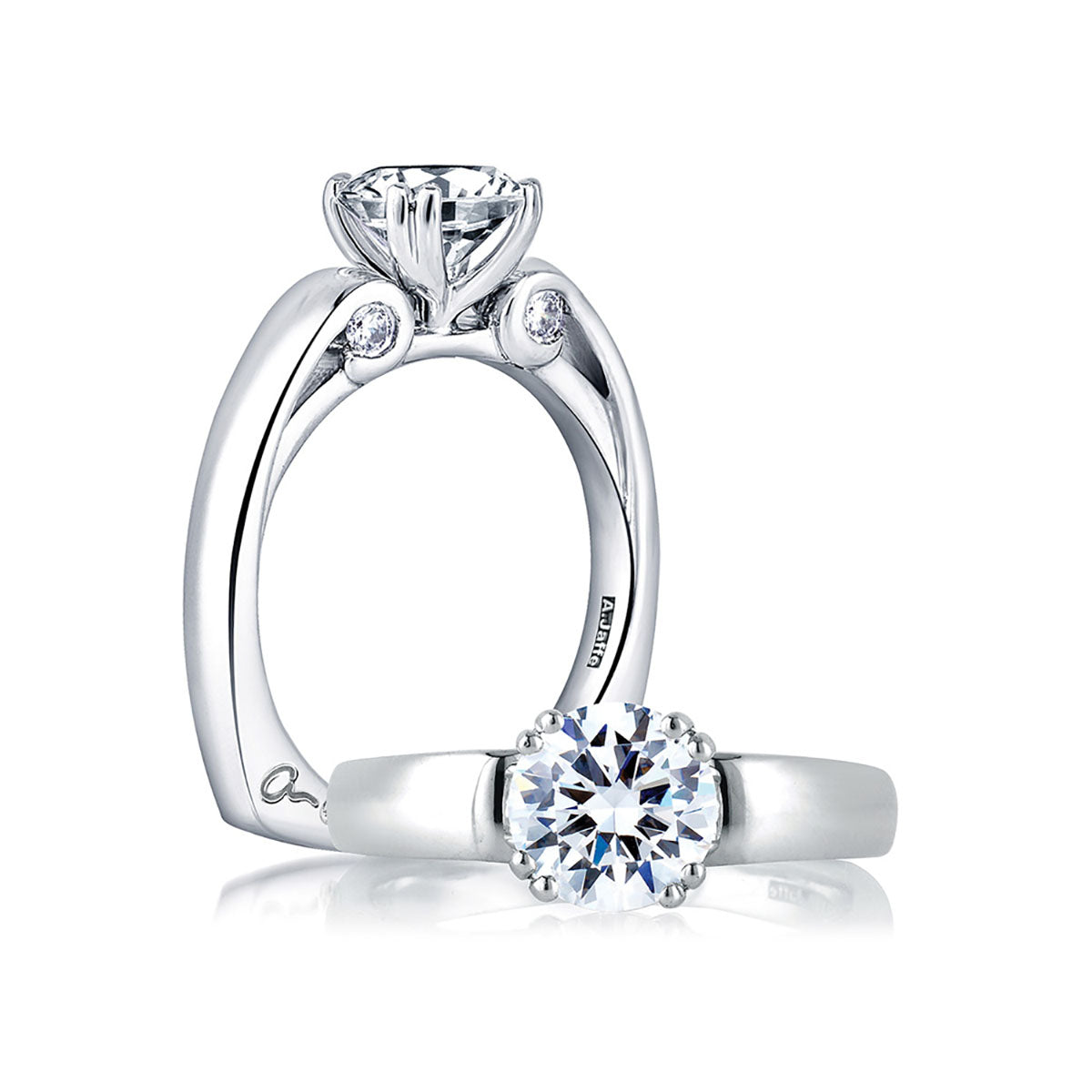 A.Jaffe Designer Split Prong Solitaire with Scroll Set Side Diamonds Engagement Ring MES237/14