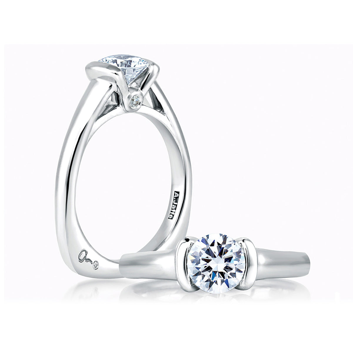 A.Jaffe Classic Half Bezel with Profile Diamond Solitaire Ring MES399/77