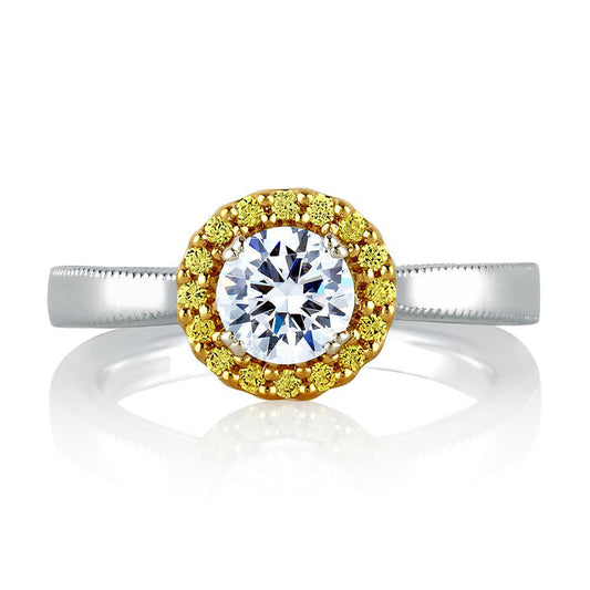 A.Jaffe Two Tone Cathedral Yellow Diamond Halo Solitaire Engagement Ring MES601B/77