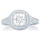 A.Jaffe Deco Halo with Cushion Cut Center Diamond Engagement Ring MES641/212
