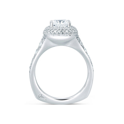 A.Jaffe Deco Halo with Cushion Cut Center Diamond Engagement Ring MES641/212