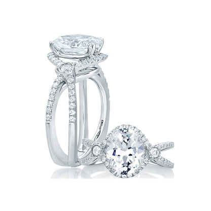 A.Jaffe Deco Double Shank Bubble Prong Engagement Ring with Oval Center Diamond MES648/134