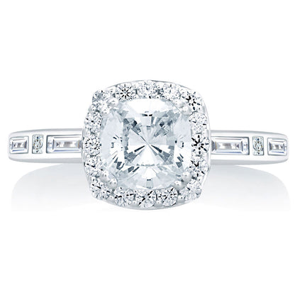 A.Jaffe Cushion Cut Halo with Baguette and Princess Shoulder Diamond Engagement Ring MES652/151