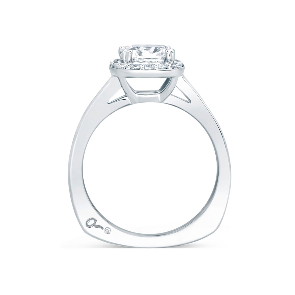 A.Jaffe Cushion Cut Halo with Baguette and Princess Shoulder Diamond Engagement Ring MES652/151