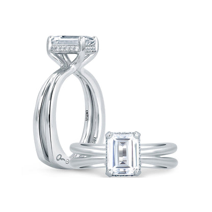 A.Jaffe Emerald Cut Delicate Pavé Peek-A-Boo Halo Diamond Engagement Ring MES677/107