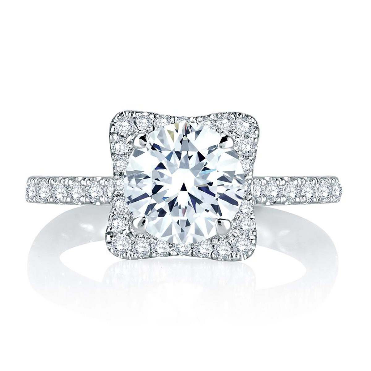 A.Jaffe Squared Halo with Round Center Diamond Quilted Engagement Ring MES750Q/113
