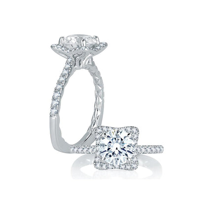 A.Jaffe Squared Halo with Round Center Diamond Quilted Engagement Ring MES750Q/113