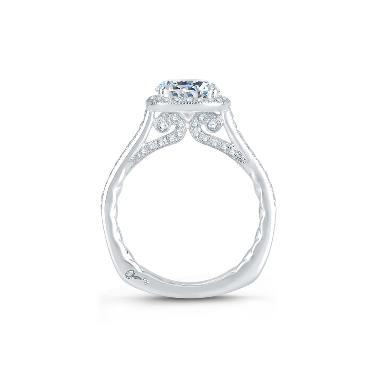 A.Jaffe Intricate Profile Detail Cushion Halo Diamond Quilted Engagement Ring MES754Q/191